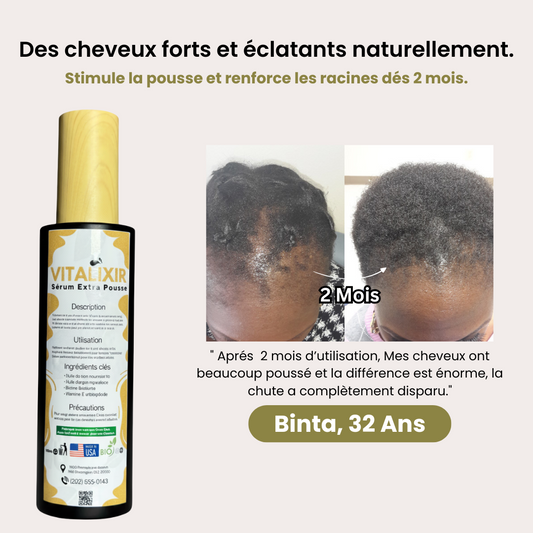 Sérum Vitalixir : des racines fortes et une longueur visible en 2 mois.